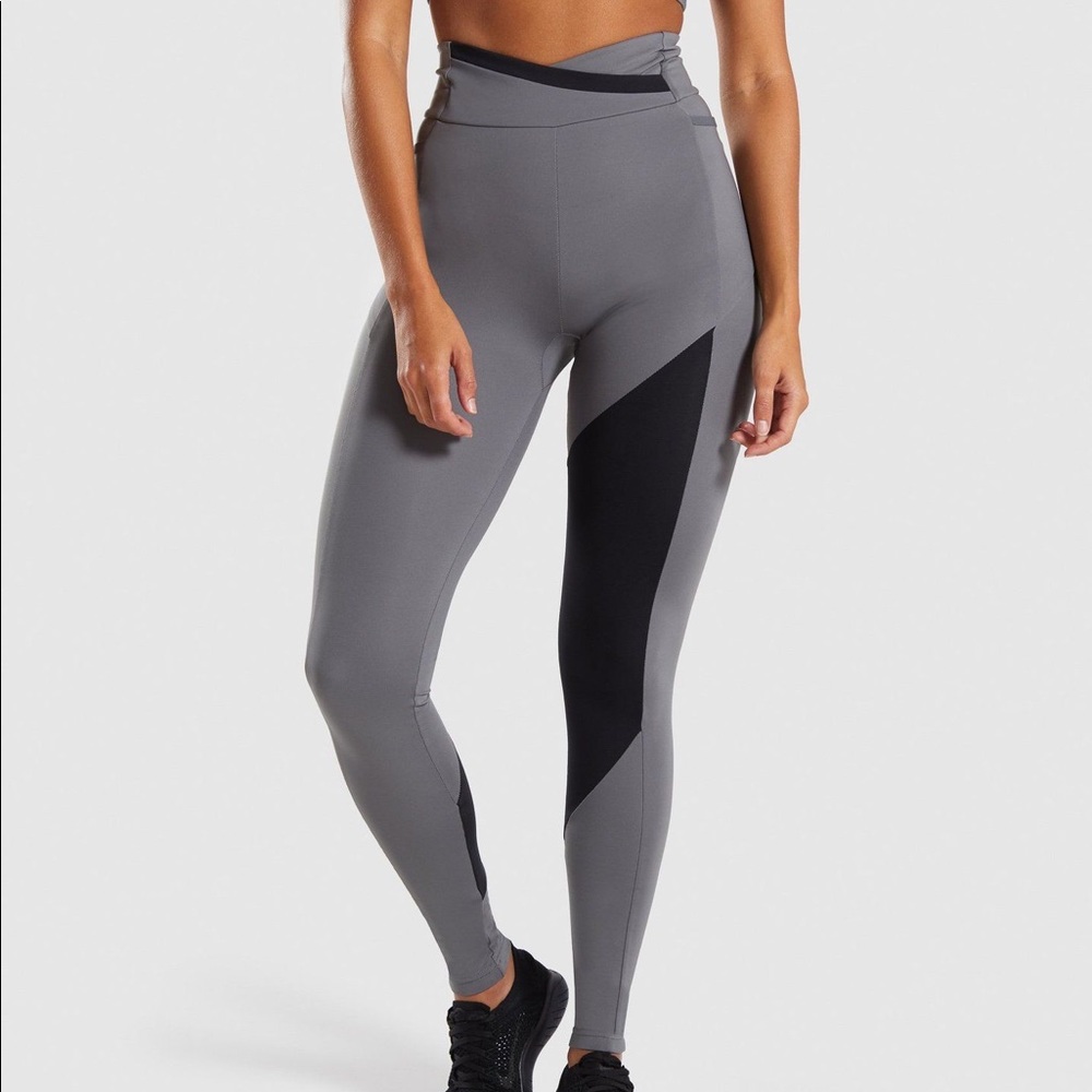 black and grey gymshark leggings asymmetric